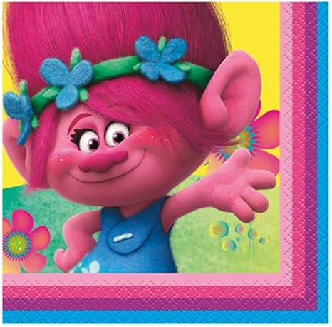 Trolls Party Beverage Paper Napkins 5" x 5"  16 Pcs