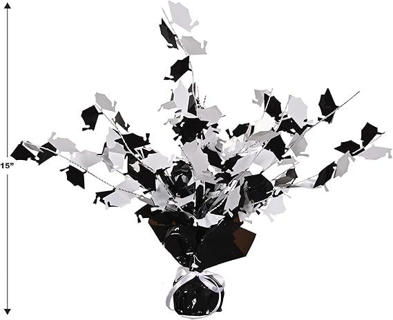 Graduate Cap Gleam 'N Burst Centerpiece (black & white) Party Accessory (1 count)