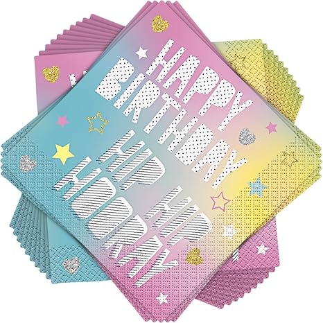 Unicorn Birthday Party Beverage Napkins, 16 Count