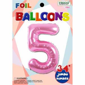 NUMBER #5 PINK 34" FOIL PKGD