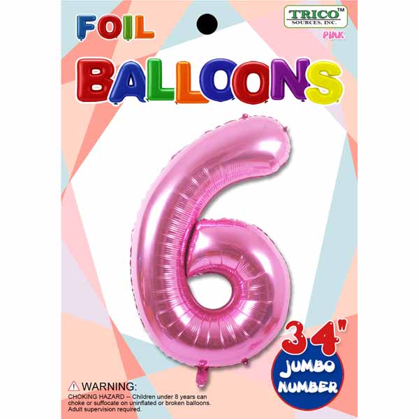 NUMBER #6 PINK 34" FOIL PKGD