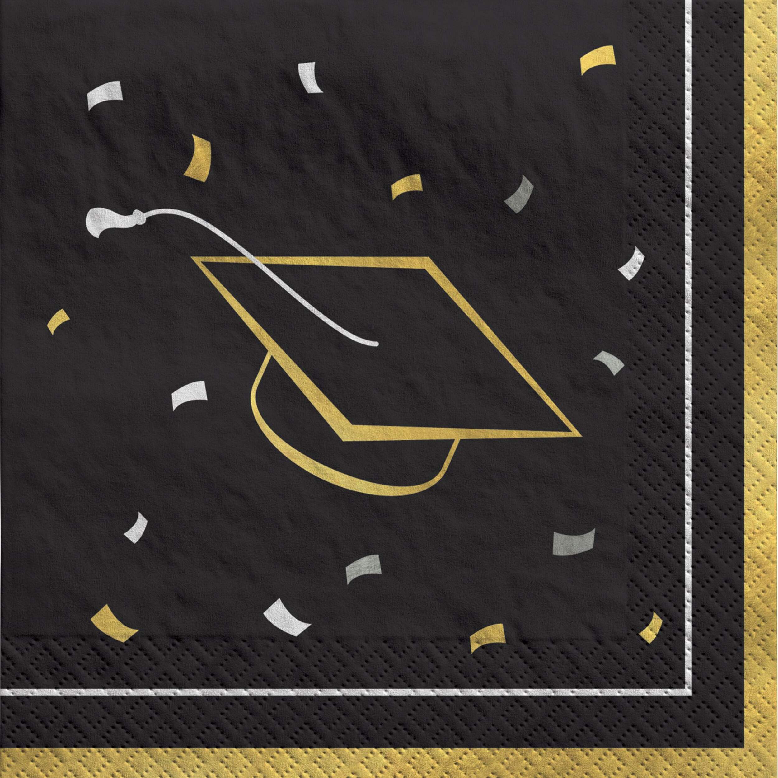 Grad Class Party Beverage Napkins, Black/Gold, 40-pk