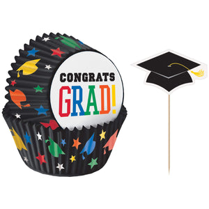 Graduation Cap Paper Baking Cups & Party Picks  24-pk