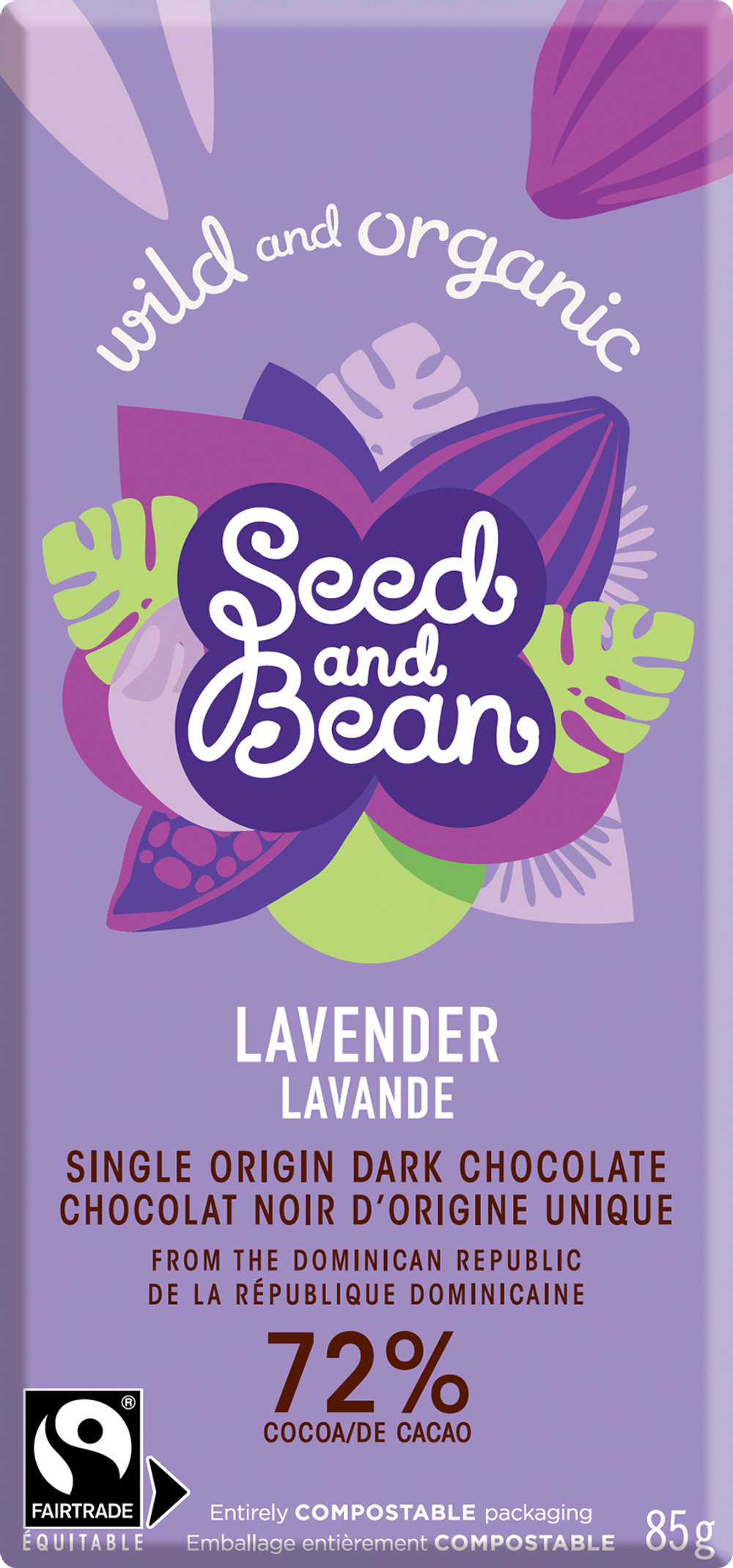 Seed & Bean Lavender Dark Chocolate 72% Bar