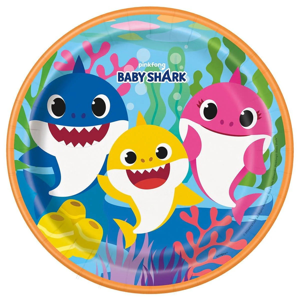 Baby Shark Dinner plates 9 inches, 8 per package