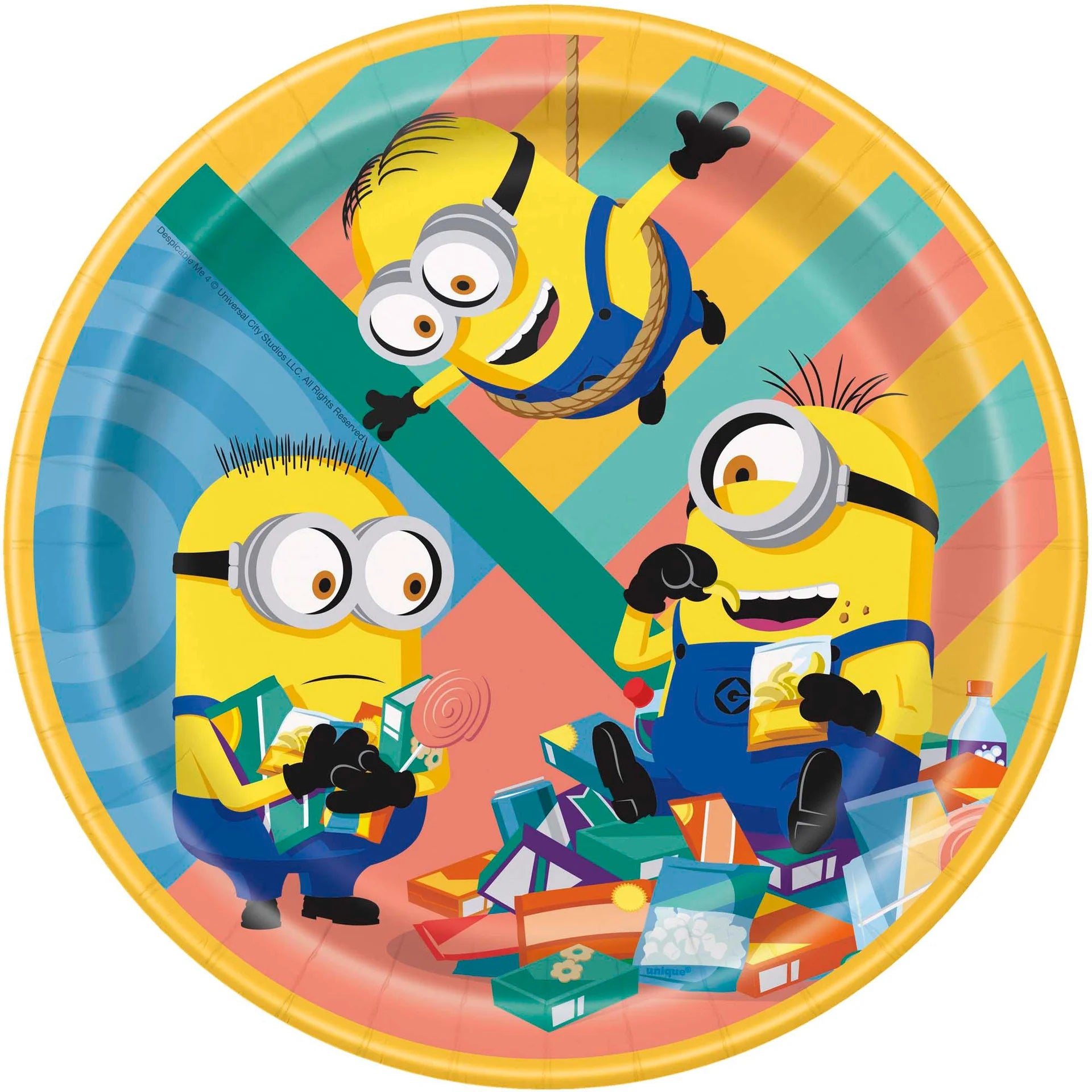 Despicable Me 4 Birthday Large Round Lunch Paper Plates, 9 Inches, 8 Count