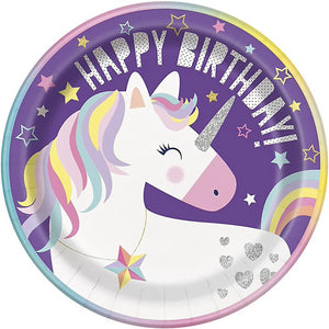 Unicorn Galaxy Birthday Large Round Lunch Paper Plates, 9 Inches, 8 Count